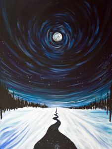 Snow, Moon and Stars, Surreal Landscape Painting - 16x20 Stretched Canvas Giclee