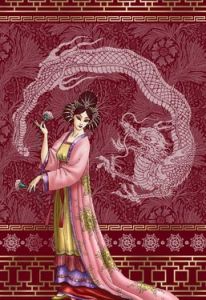 Girl with dragon. Chinese.